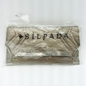 Silpada Gold Patent Leather Clutch Wallet Zipper Purse w/ Gold Chain